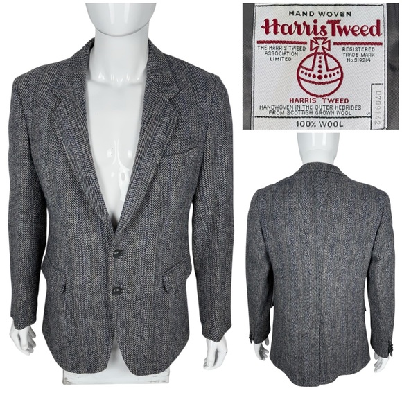 Harris Tweed Hill & Archer Jacket Gray 100% Wool Blazer Mens 40 L Vintage Casual - Picture 1 of 15